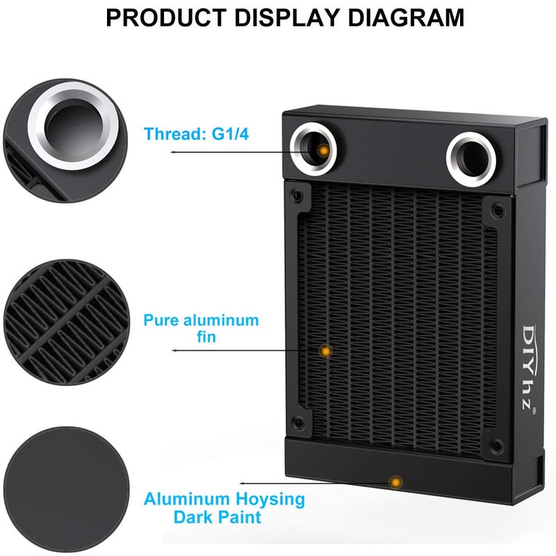 DIYhz Water Cooling Computer Radiator, 8 Pipe Aluminum Heat Exchanger Liquid Cooling Radiator G1/4 Thread Heat Row Sink 80mm for CPU PC Laser Water Cool System DC12V Black - Image 5